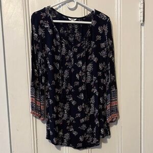 Sonoma Navy Floral Blouse with Patterned Sleeves